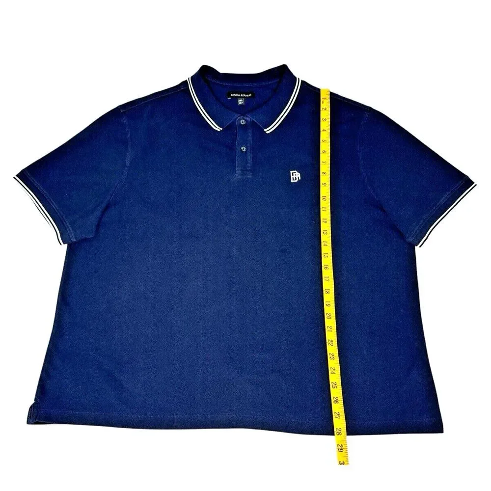 Banana Republic Men's 100% Cotton Navy Blue Polo with Embroidered Logo, Size XXL